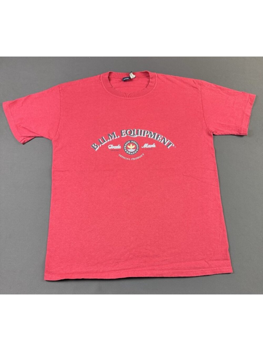Rare Vintage 90s BUM Equipment Streetwear Designer Hype USA Made Red Medium Tee